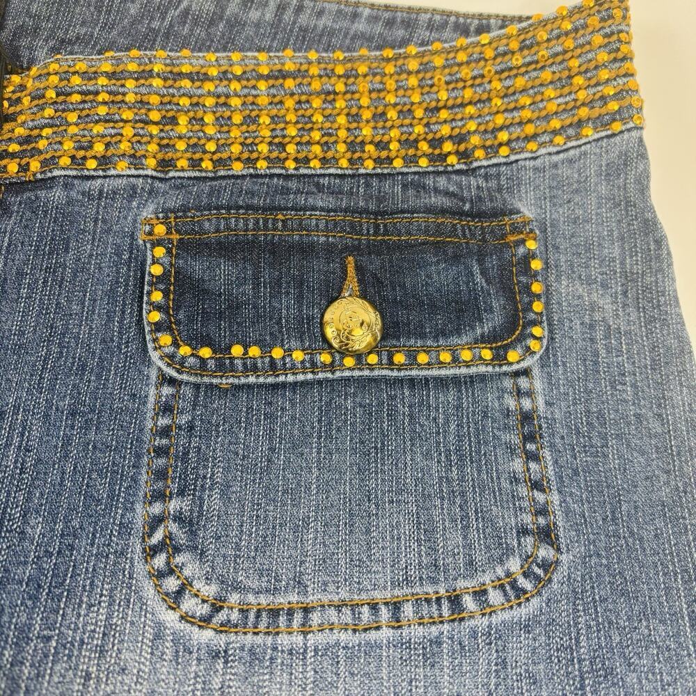 Platinum Plush Jeans Pants Women's 21 Blue Wide Straight Leg Cropped Embellished - Picture 8 of 16
